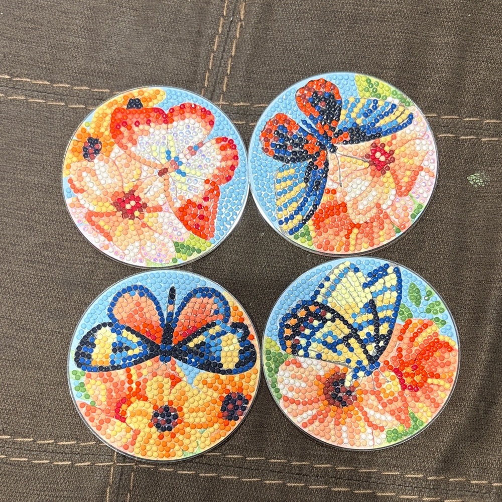 Colorful Butterfly Diamond Coasters Set